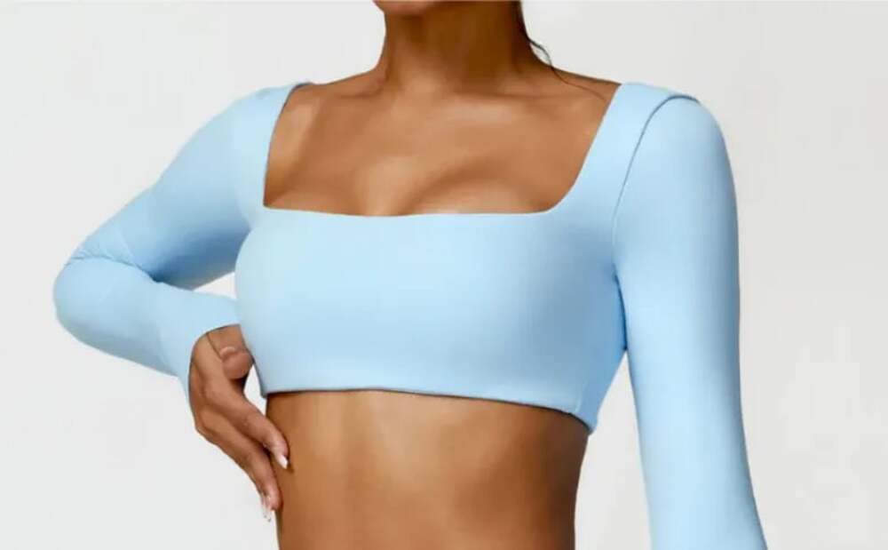 WRE London Blue Square Neck Long Sleeve Crop Top